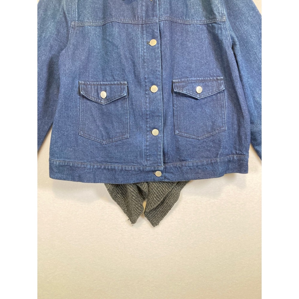 Layered Aesthetic Bagatelle Women XL Blue Denim Knit‎ Trim Snap Button Jacket - Picture 5 of 12